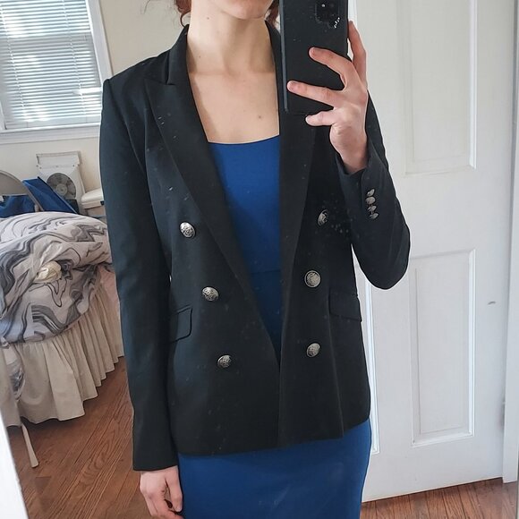 Theory Black Oversized Silver Embossed Button Blazer - Picture 1 of 8